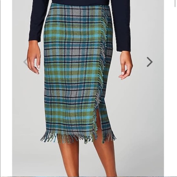 J. Jill Dresses & Skirts - NWT J. Jill Green Blue Wool Plaid Fringe Skirt 8